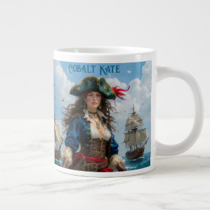 Caneca De Café Grande Cobalt Kate - Capitã Pirata Feminina de Alto Contr