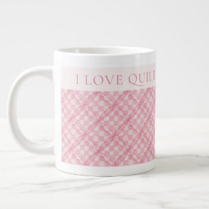Caneca De Café Grande COBRERTOR DE XADREZ ROSA MUG Branco Grande + Texto