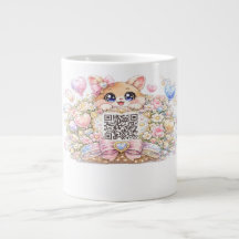 Código QR Personalizado Kawaii Gatinho Floral Rosa