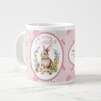 Caneca De Café Grande Coelhinho de Aquarela Fofo com Coroa Floral de Pás