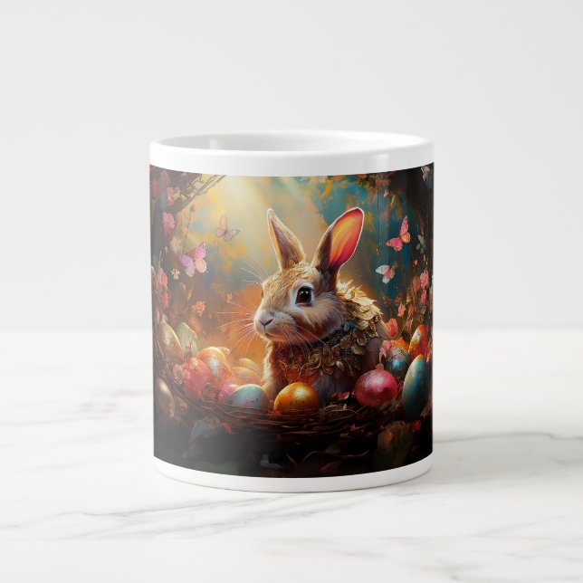 Caneca De Café Grande Coelhinho felz pascoa com ovos de Páscoa (Frente)