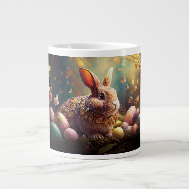 Caneca De Café Grande Coelhinho felz pascoa com ovos de Páscoa (Frente)