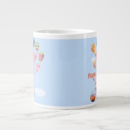 Caneca De Café Grande Coelho da Páscoa Feliz e Balões