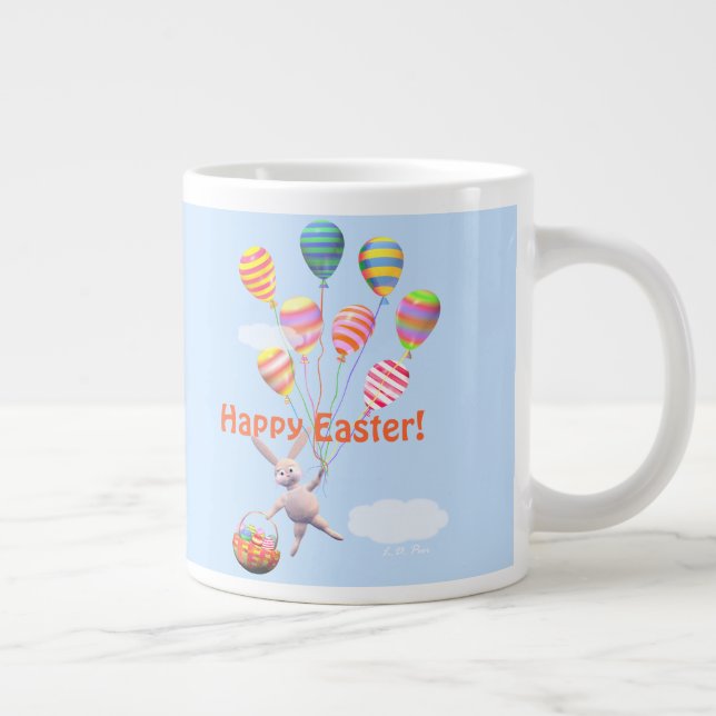 Caneca De Café Grande Coelho da Páscoa Feliz e Balões (Direita)