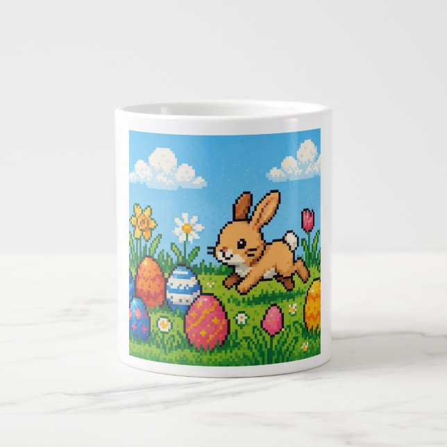 Caneca De Café Grande coelho de Páscoa fofo de 8 bits (Frente)