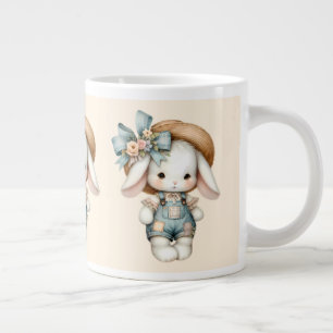 Caneca De Café Grande Coelho Fofo de Macacão com Chapéu de Palha e Laço