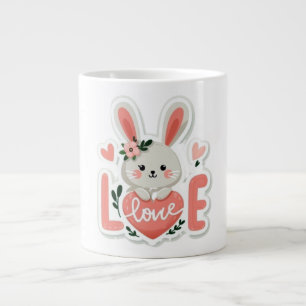 Caneca De Café Grande Coelho segurando coração