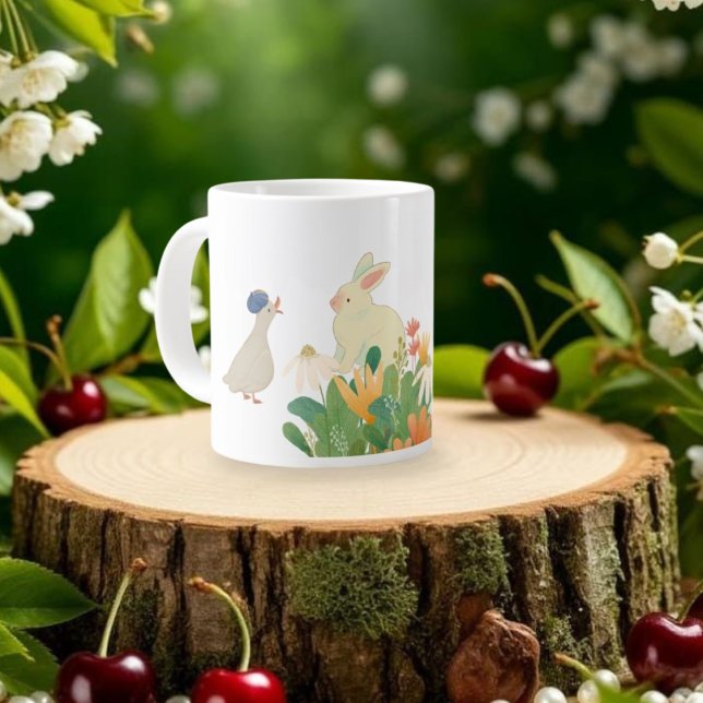 Caneca De Café Grande Coelho Whimsical & Pássaro em Sangue - Primavera (Criador carregado)