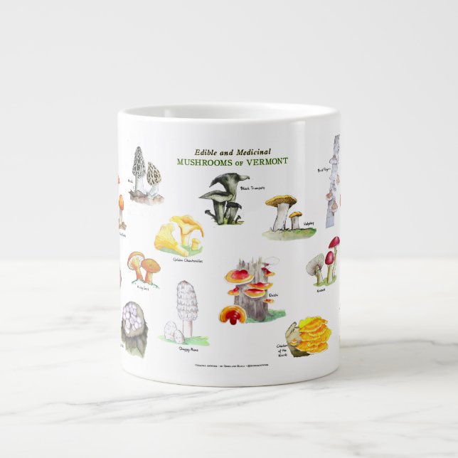 Caneca De Café Grande Cogumelos de Vermont-Common Names (Frente)