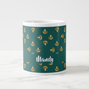 Caneca De Café Grande Cogumelos nome personalizado em verde