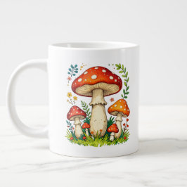 Caneca De Café Grande Cogumelos selvagens e flores na natureza da flores
