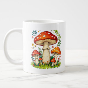 Caneca De Café Grande Cogumelos selvagens e flores na natureza da flores