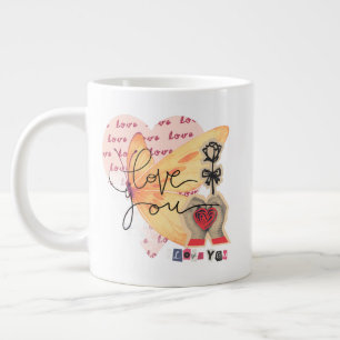 Caneca De Café Grande Colagem de Borboleta 'Eu Te Amo' Tipografia de Bel