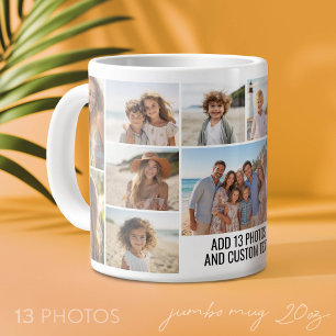 Caneca De Café Grande Colagem de Fotos - 13 Imagens mais Bloco de Texto