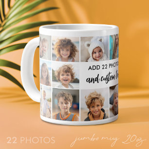 Caneca De Café Grande Colagem de Fotos 22 - Grade Mínima com Texto Centr