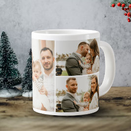 Caneca De Café Grande Colagem de Fotos - 4 Fotos Texto Personalizado Bra
