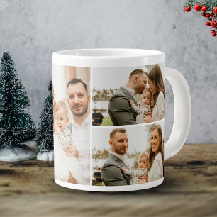 Caneca De Café Grande Colagem de Fotos - 4 Fotos Texto Personalizado Bra