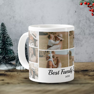 Caneca De Café Grande Colagem de Fotos da Família - Texto Personalizado 