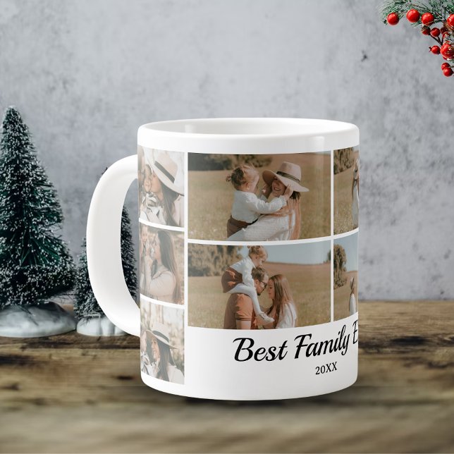 Caneca De Café Grande Colagem de Fotos da Família - Texto Personalizado  (Criador carregado)