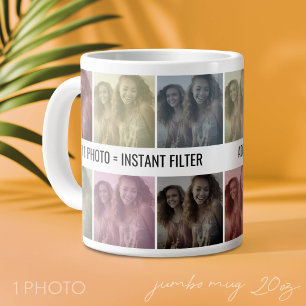 Caneca De Café Grande Colagem de Fotos de Arte Pop Instantâneo com Filtr