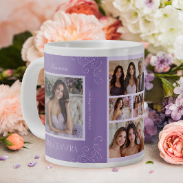 Caneca De Café Grande Colagem de Fotos Elegante Lavanda 6 Quinceañera