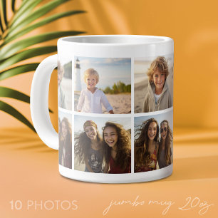 Caneca De Café Grande Colagem de Fotos Mínima de 10 Fotos - Grade Branca
