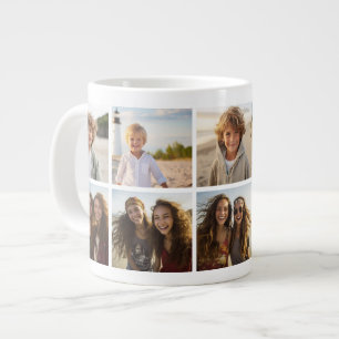 Caneca De Café Grande Colagem de Fotos Mínima de 10 Fotos - Grade Branca
