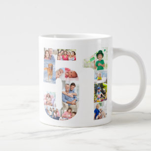 Caneca De Café Grande Colagem de Fotos Número 51 - Aniversário de 51 ano