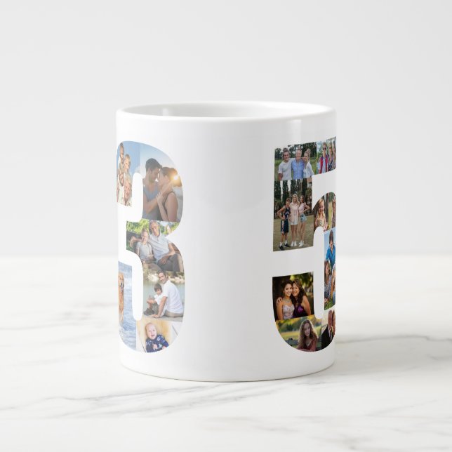 Caneca De Café Grande Colagem de Fotos Número 53 - Aniversário de 53 ano (Frente)