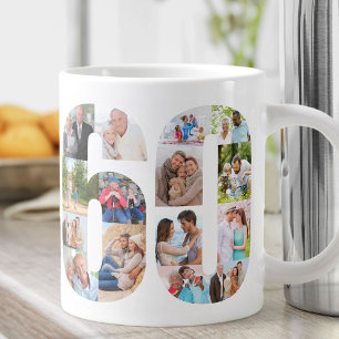 Caneca De Café Grande Colagem de Fotos Número 60 - Aniversário de 60 ano