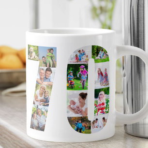 Caneca De Café Grande Colagem de Fotos Número 70 - Aniversário de 70 ano