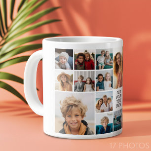 Caneca De Café Grande Colagem de Fotos Personalizada 17 - Texto Preto - 