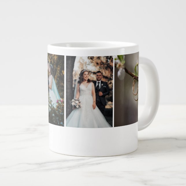 Caneca De Café Grande Colagem de Fotos Personalizadas de Casamento (Frente Esquerda)