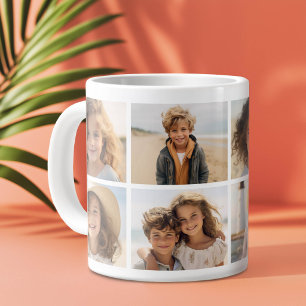 Caneca De Café Grande Colagem de Grade de 8 Fotos Minimalista Moderna -