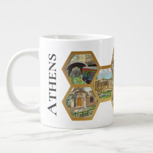 Caneca De Café Grande Colagem de Honeycomb, marcas de Atenas