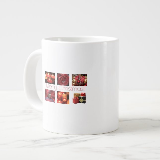 Caneca De Café Grande Colagem de Natal em Vermelho (Frente Esquerda)