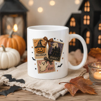 Caneca De Café Grande Colagem de selos postais vintage de Halloween