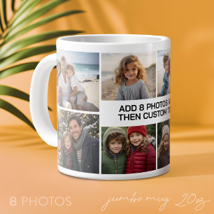 Caneca De Café Grande Colagem Personalizada 8 Fotos - branco com texto p