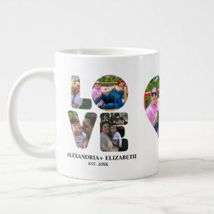 Caneca De Café Grande Colagem personalizada de fotos de amor moderno 4 p