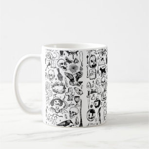 Caneca De Café Grande coleção de rabiscos de halloween. Vinta d