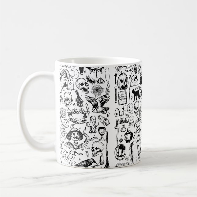 Caneca De Café Grande coleção de rabiscos de halloween. Vinta des (Esquerda)