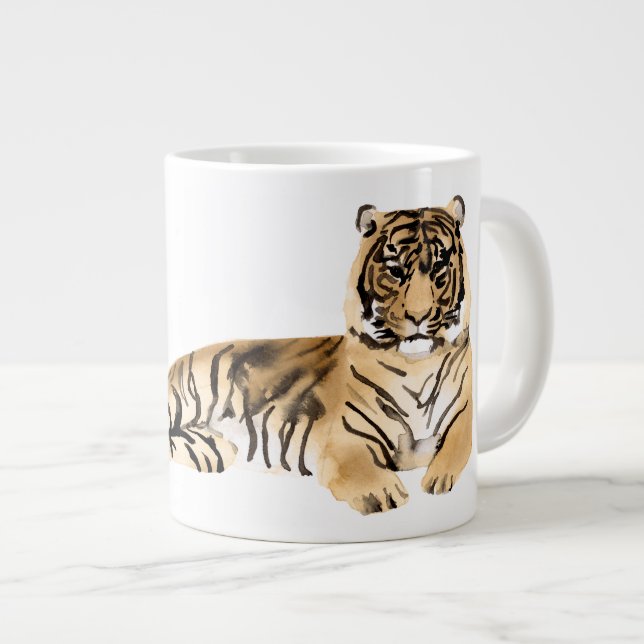 Caneca De Café Grande Coletor de Tigre de Aquarela (Frente Esquerda)