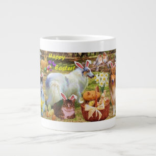 Caneca De Café Grande Collies e gatinhos celebrando como Coelhos da Pásc