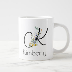 Caneca De Café Grande Coloração d'água do monograma do empregador de pre