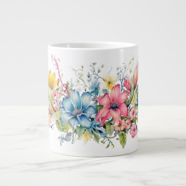 Caneca De Café Grande Colorful Flowers (Frente)