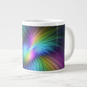 Caneca De Café Grande Colorida Com Arte Fractal Abstrato Moderna Azul