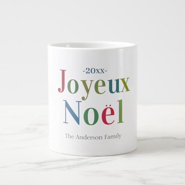 Caneca De Café Grande Colorida Joyeux Noel Natal Francês (Frente)