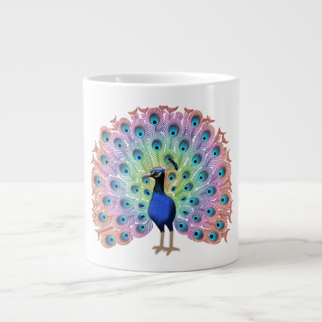 Caneca De Café Grande Colorida Peacock (Frente)