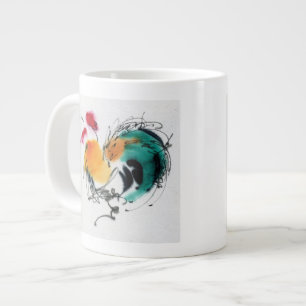 Caneca De Café Grande Colorida Rooster. Caligrafia e aquarela.
