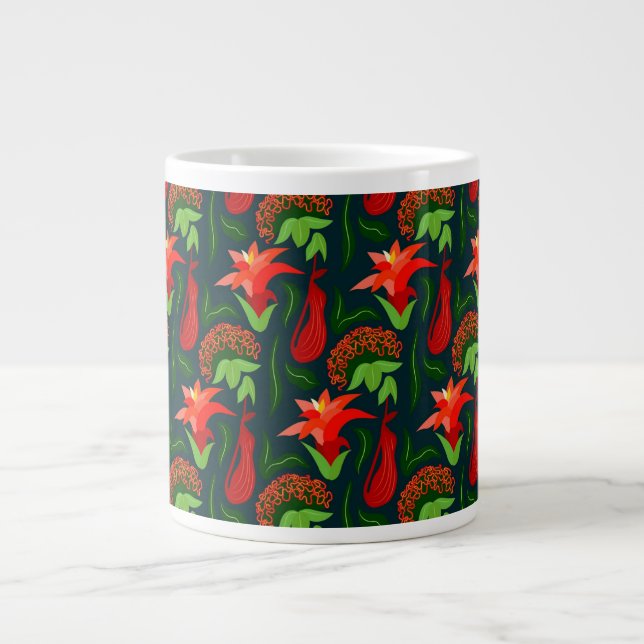 Caneca De Café Grande Colourful Exotic Flowers Leaves Pattern-23187 (Frente)